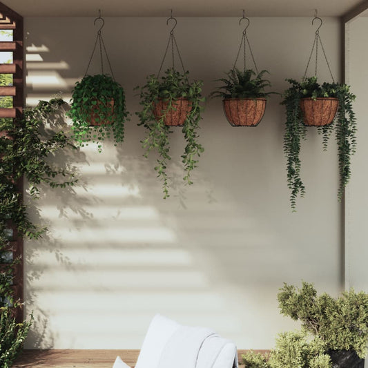 Hanging Planters 4 pcs with Coco Liners Black Ø 30x52 cm Steel