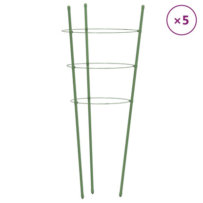 Garden Plant Supports with 3 Rings 5 pcs Green 75 cm Steel