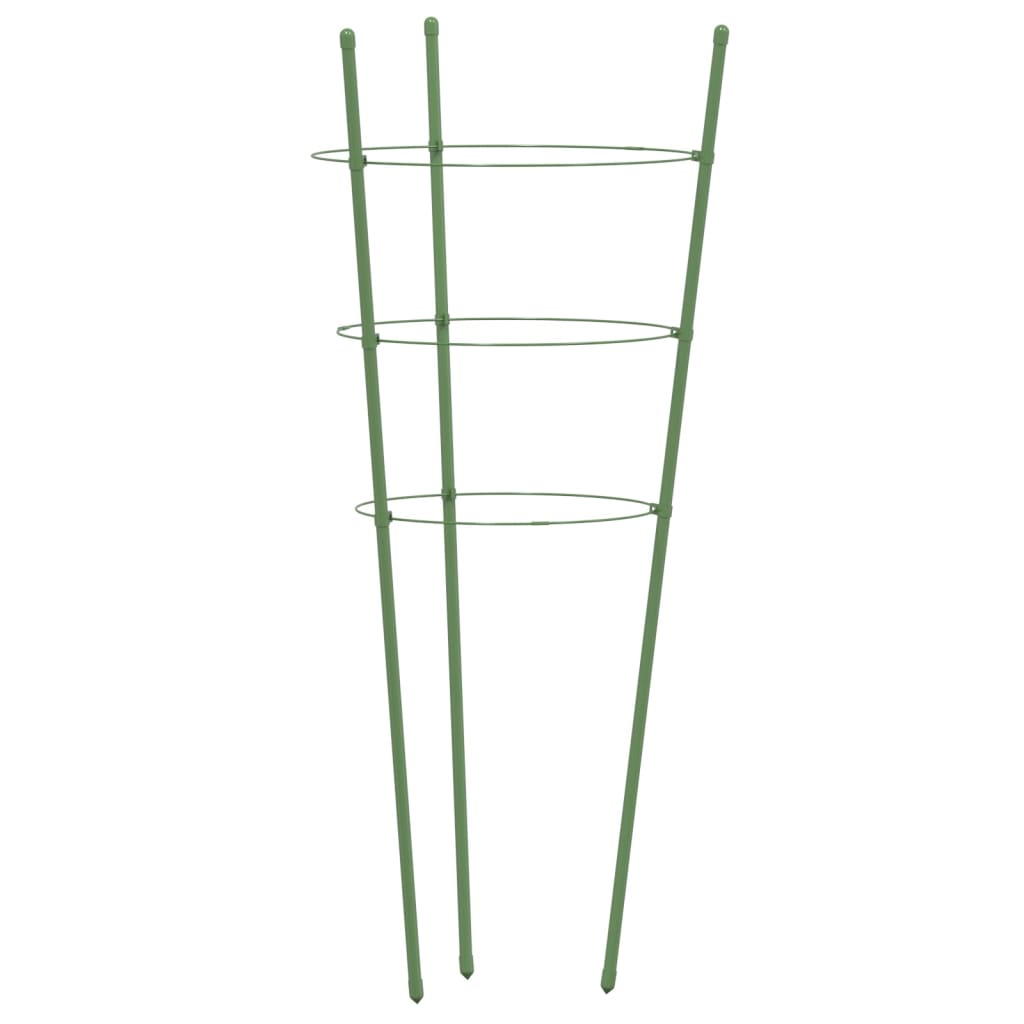 Garden Plant Supports with 3 Rings 5 pcs Green 75 cm Steel