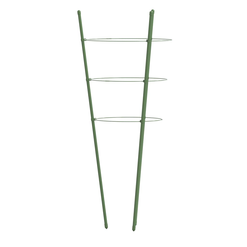 Garden Plant Supports with 3 Rings 5 pcs Green 75 cm Steel