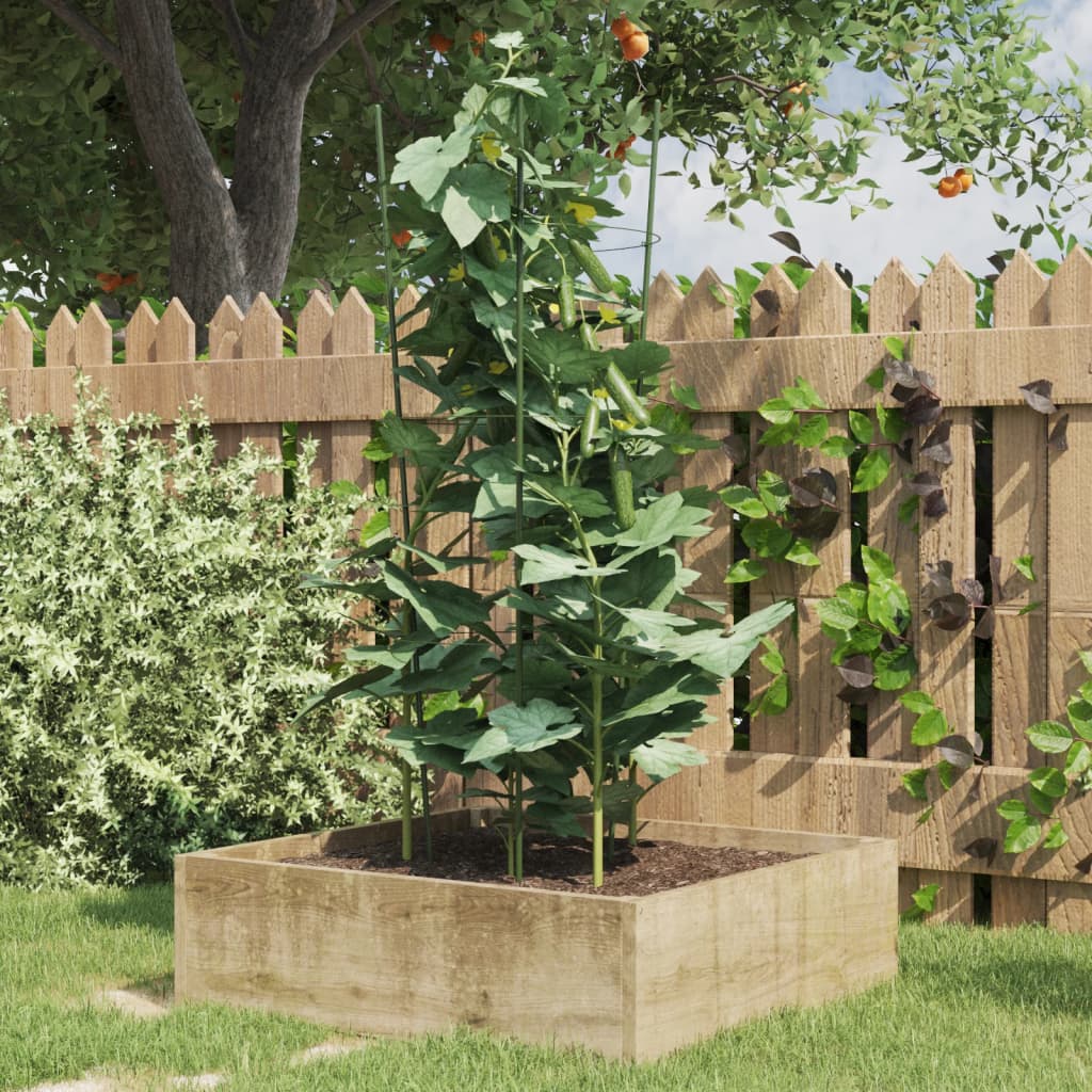 Garden Plant Supports with 3 Rings 5 pcs Green 75 cm Steel