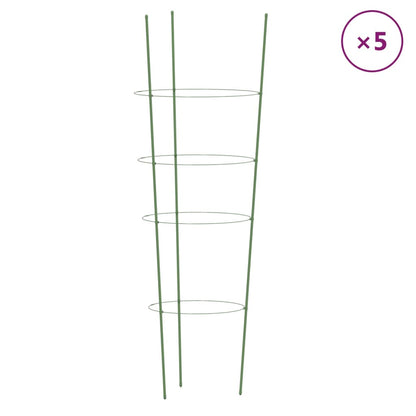 Garden Plant Supports with 4 Rings 5 pcs Green 90 cm Steel