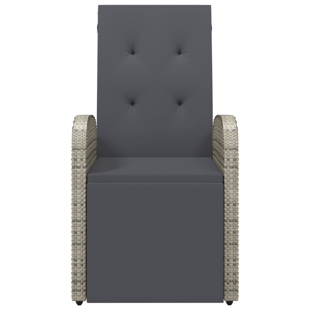 Reclining Garden Chair with Cushions Grey Poly Rattan