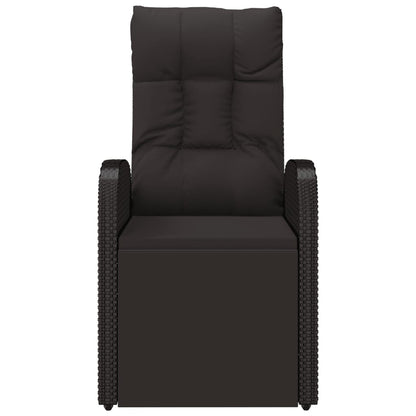 Reclining Garden Chair with Cushions Black Poly Rattan