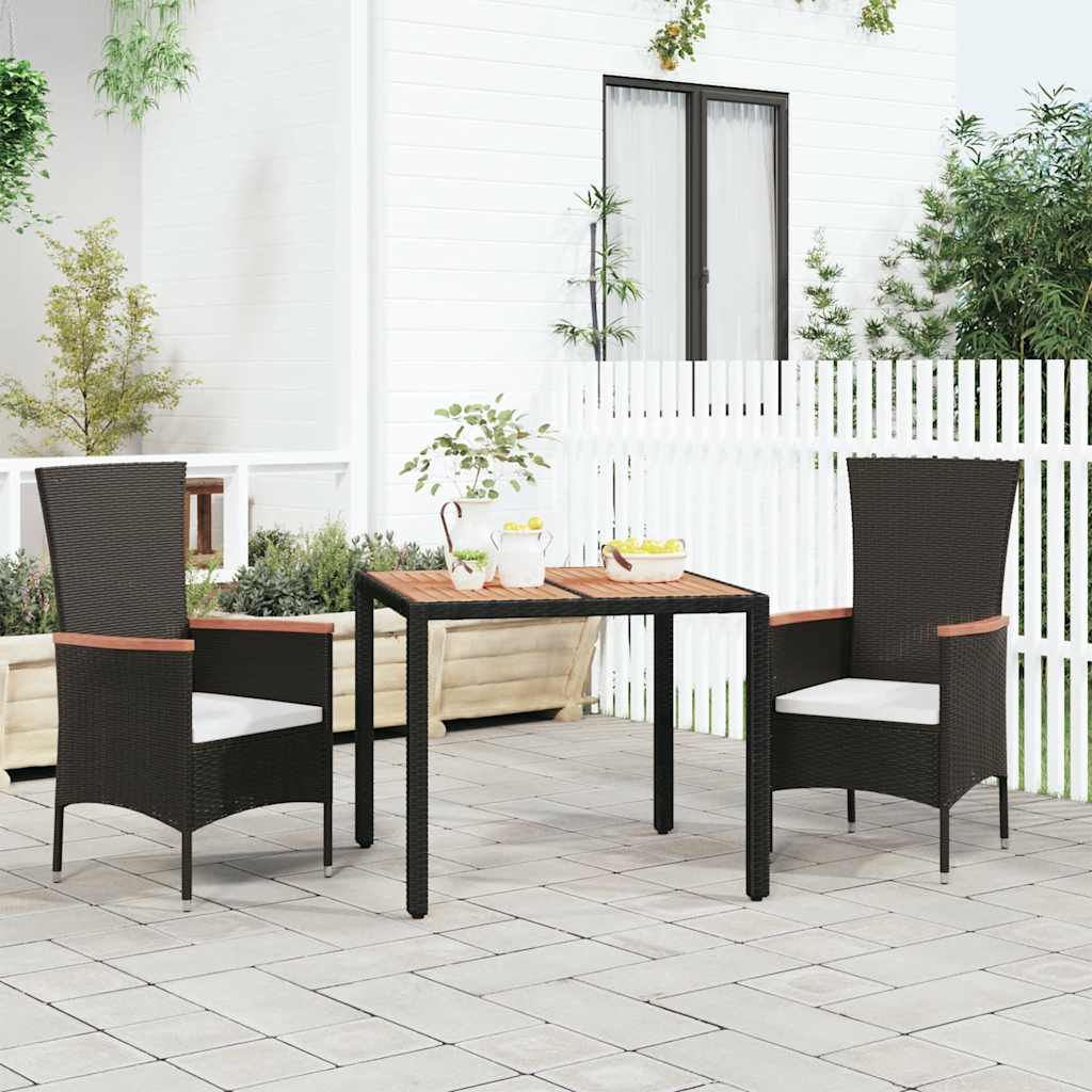 Garden Table with Wooden Top Black