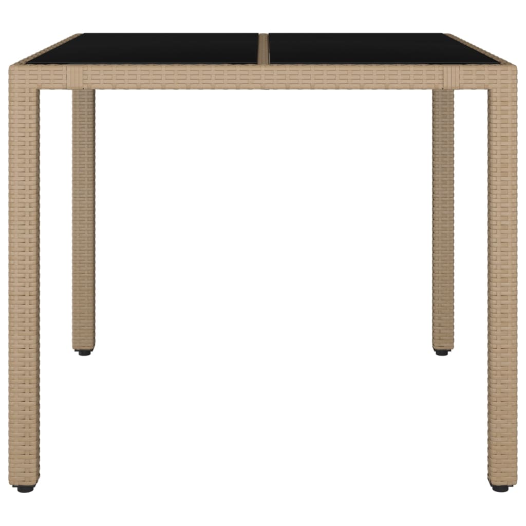 Garden Table with Glass Top Beige Poly Rattan&Tempered Glass