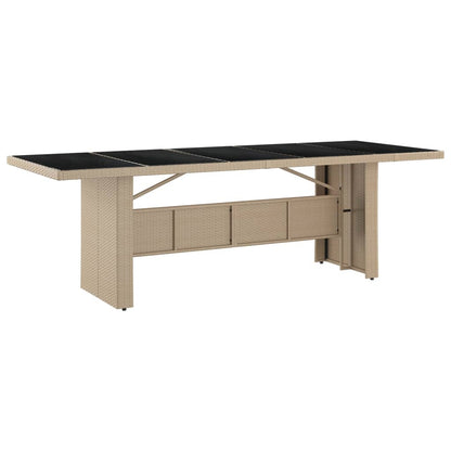 Garden Table with Glass Top Beige Poly Rattan&Tempered Glass