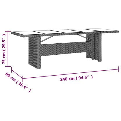 Garden Table with Glass Top Beige Poly Rattan&Tempered Glass