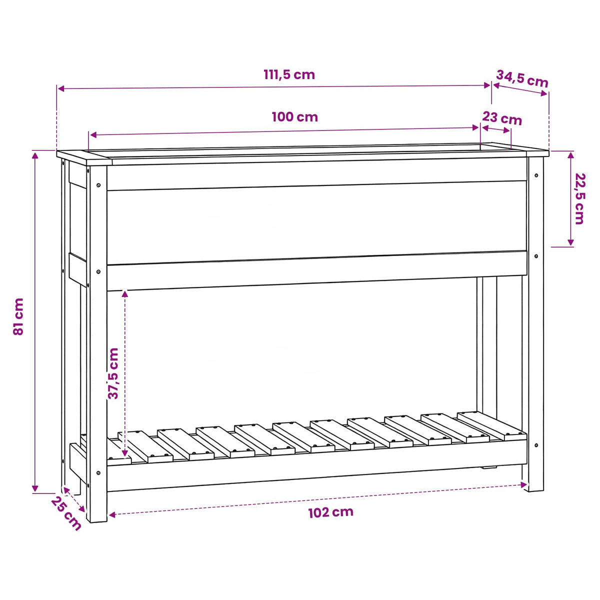 Planter with Shelf 111,5x34,5x81 cm Solid Wood Pine