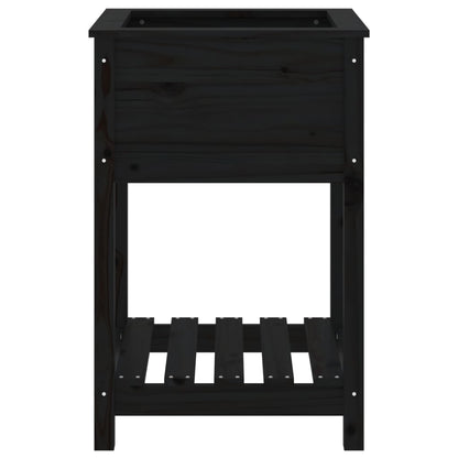 Planter with Shelf Black 54x54x81 cm Solid Wood Pine