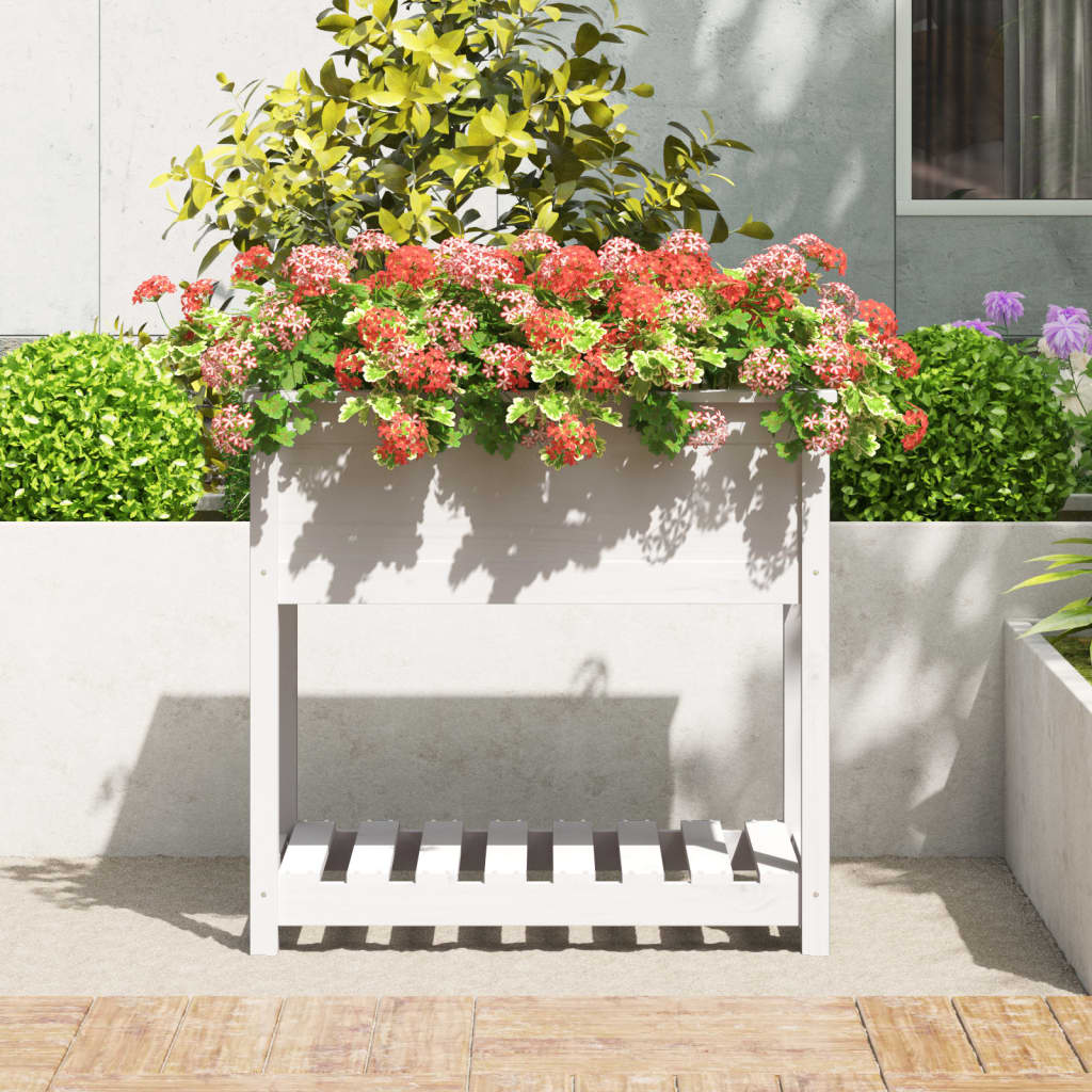 Planter with Shelf White 82,5x54x81 cm Solid Wood Pine