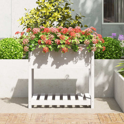 Planter with Shelf White 82,5x54x81 cm Solid Wood Pine