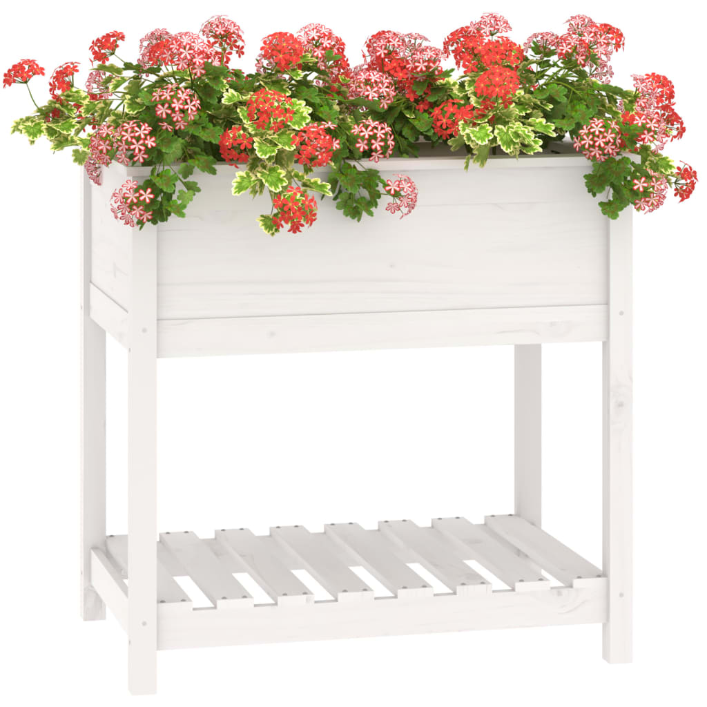 Planter with Shelf White 82,5x54x81 cm Solid Wood Pine