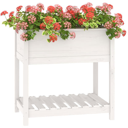 Planter with Shelf White 82,5x54x81 cm Solid Wood Pine