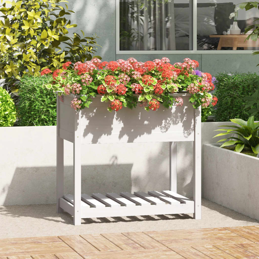 Planter with Shelf White 82,5x54x81 cm Solid Wood Pine