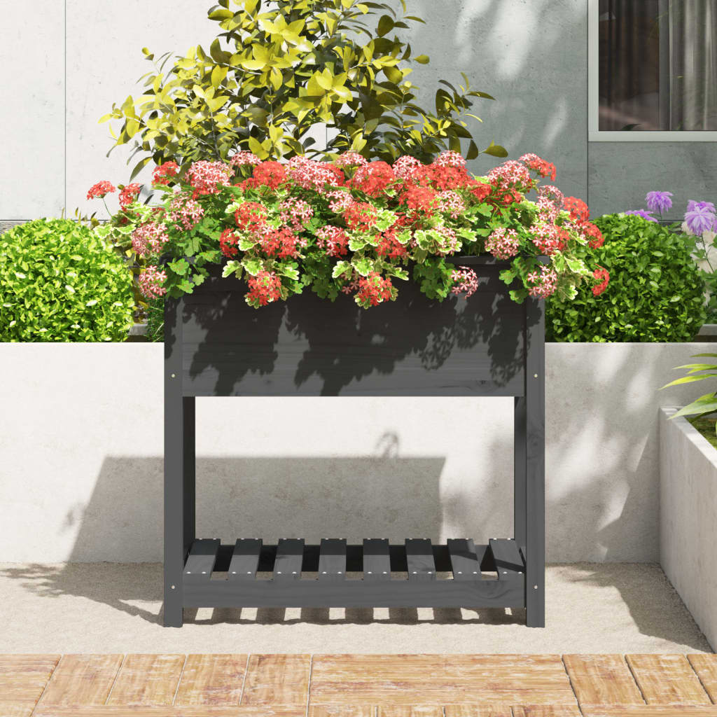 Planter with Shelf Grey 82,5x54x81 cm Solid Wood Pine