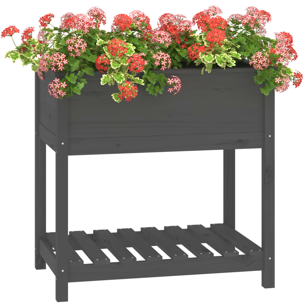 Planter with Shelf Grey 82,5x54x81 cm Solid Wood Pine