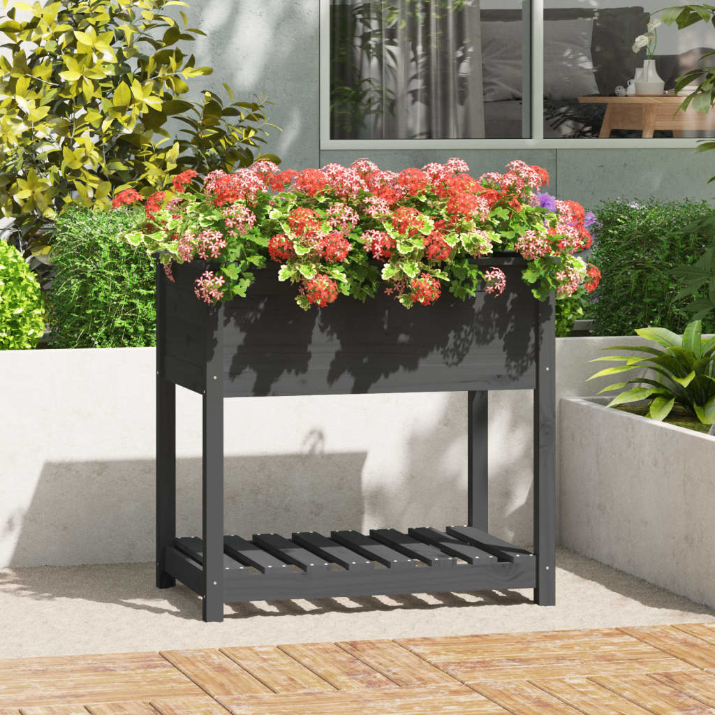 Planter with Shelf Grey 82,5x54x81 cm Solid Wood Pine