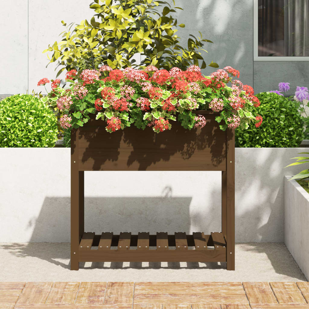 Planter with Shelf Honey Brown 82,5x54x81 cm Solid Wood Pine