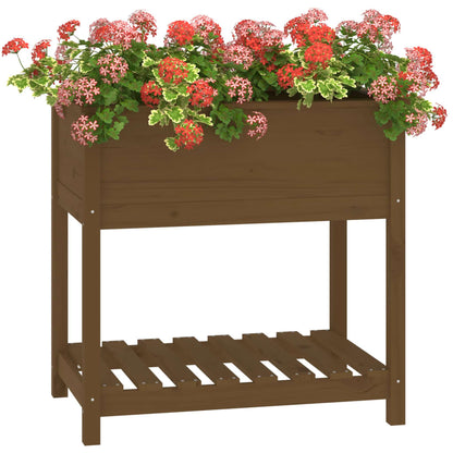 Planter with Shelf Honey Brown 82,5x54x81 cm Solid Wood Pine