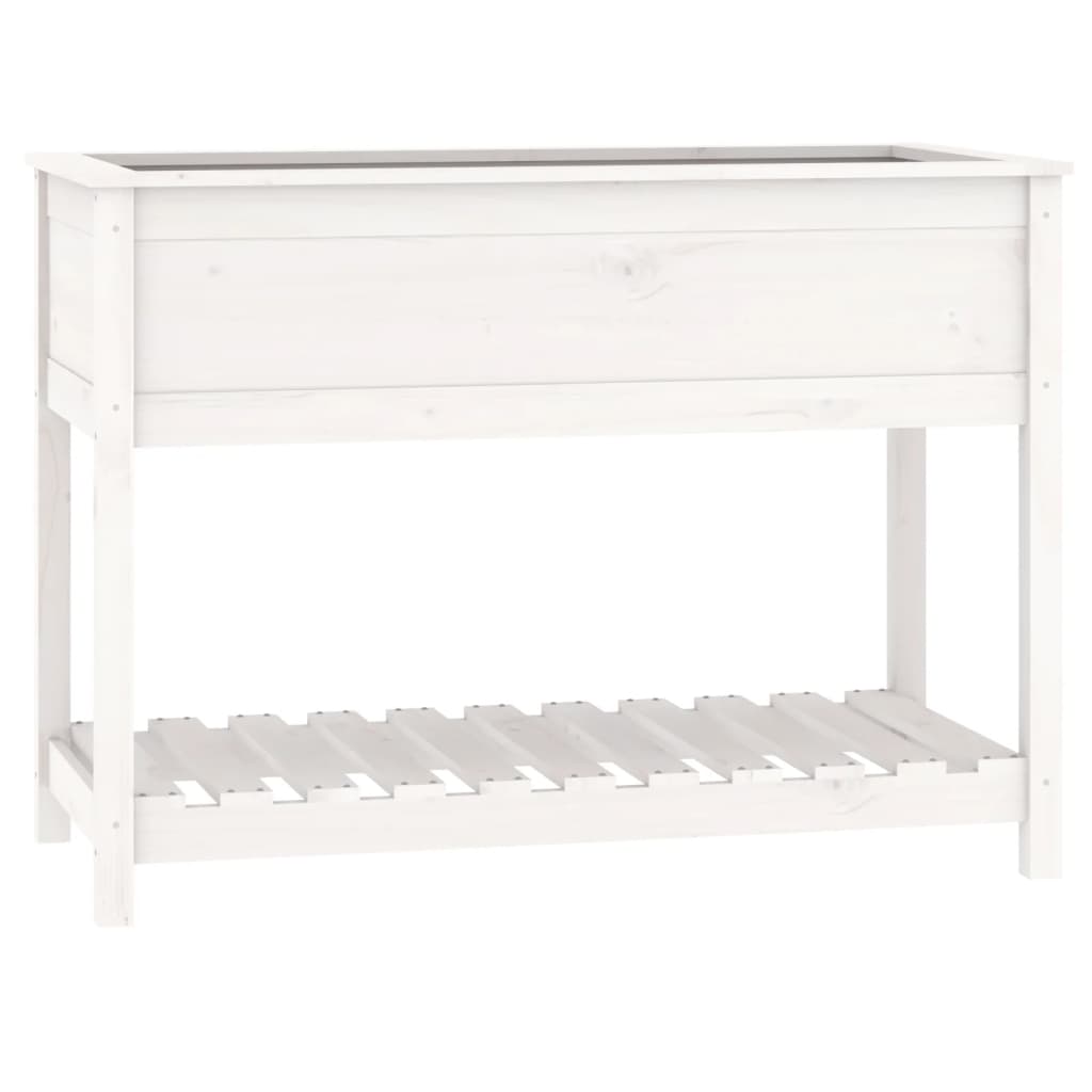 Planter with Shelf White 111,5x54x81 cm Solid Wood Pine