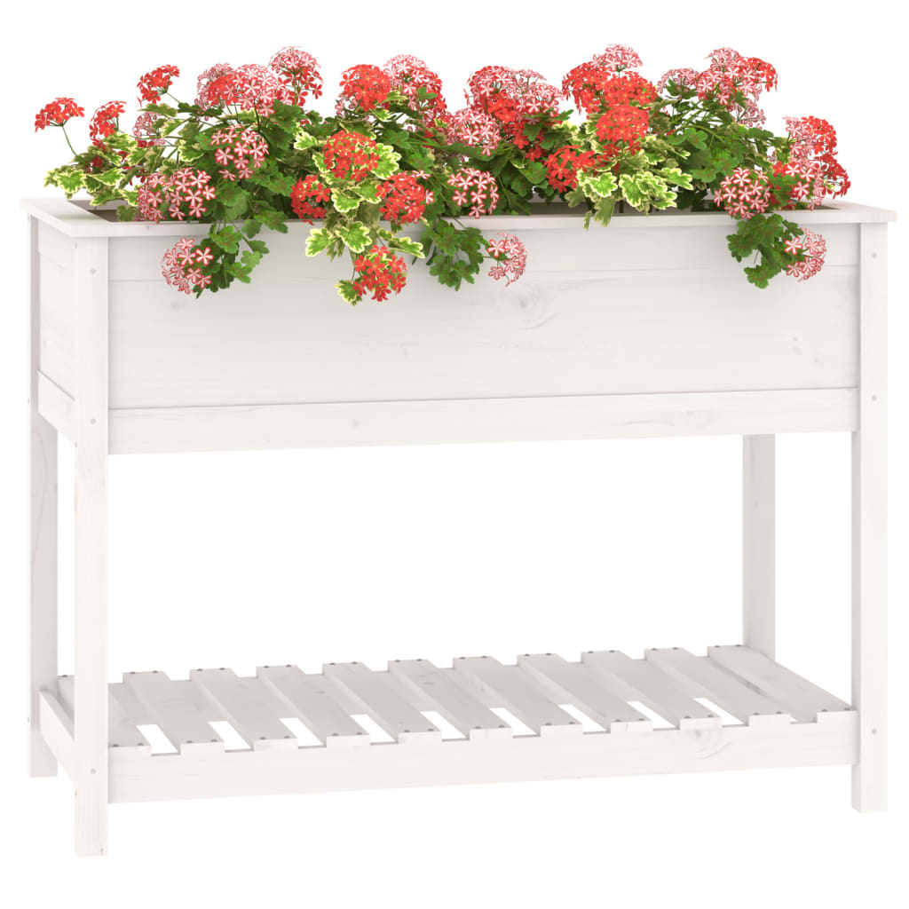Planter with Shelf White 111,5x54x81 cm Solid Wood Pine