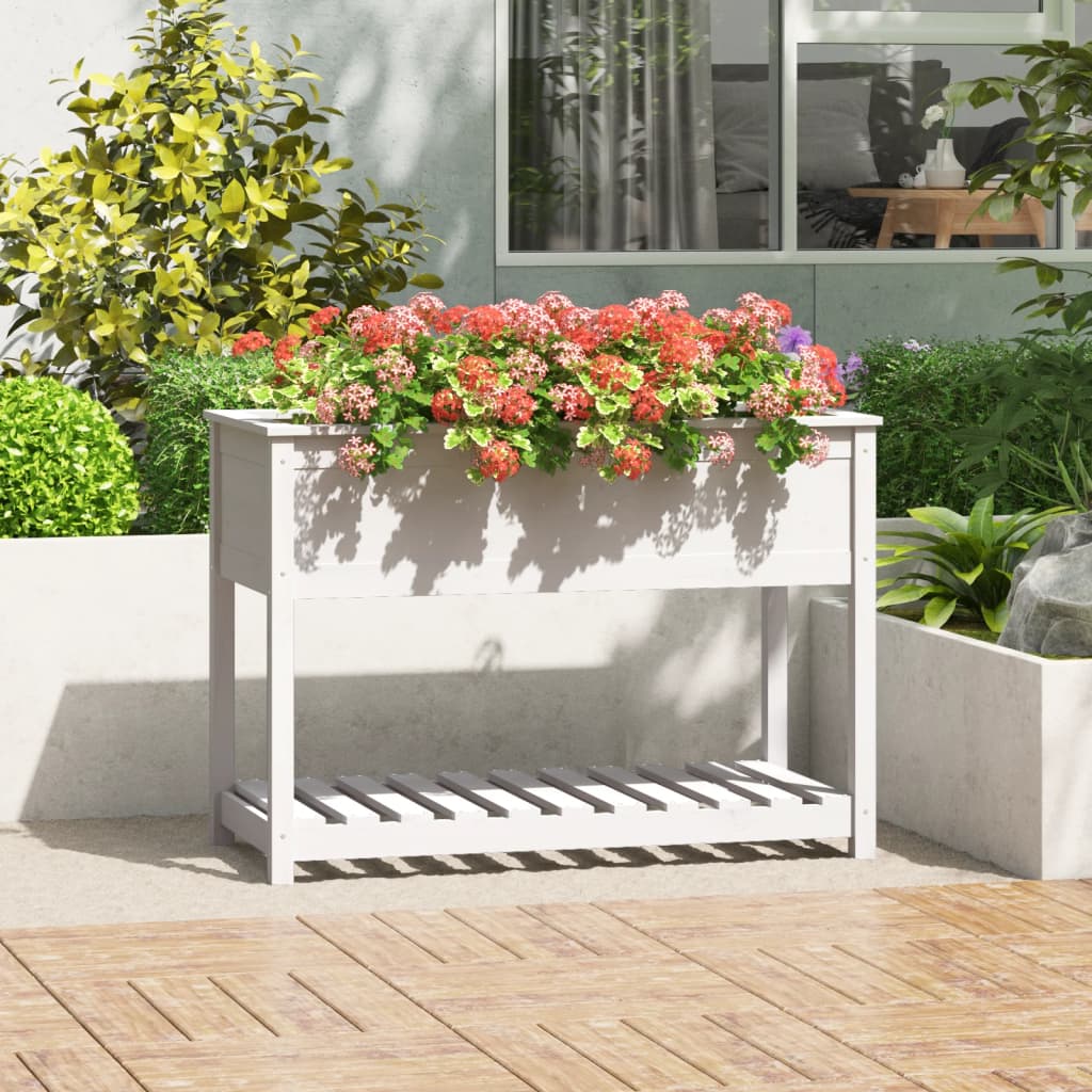 Planter with Shelf White 111,5x54x81 cm Solid Wood Pine