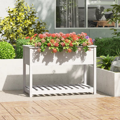 Planter with Shelf White 111,5x54x81 cm Solid Wood Pine