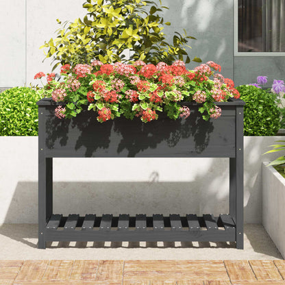 Planter with Shelf Grey 111,5x54x81 cm Solid Wood Pine