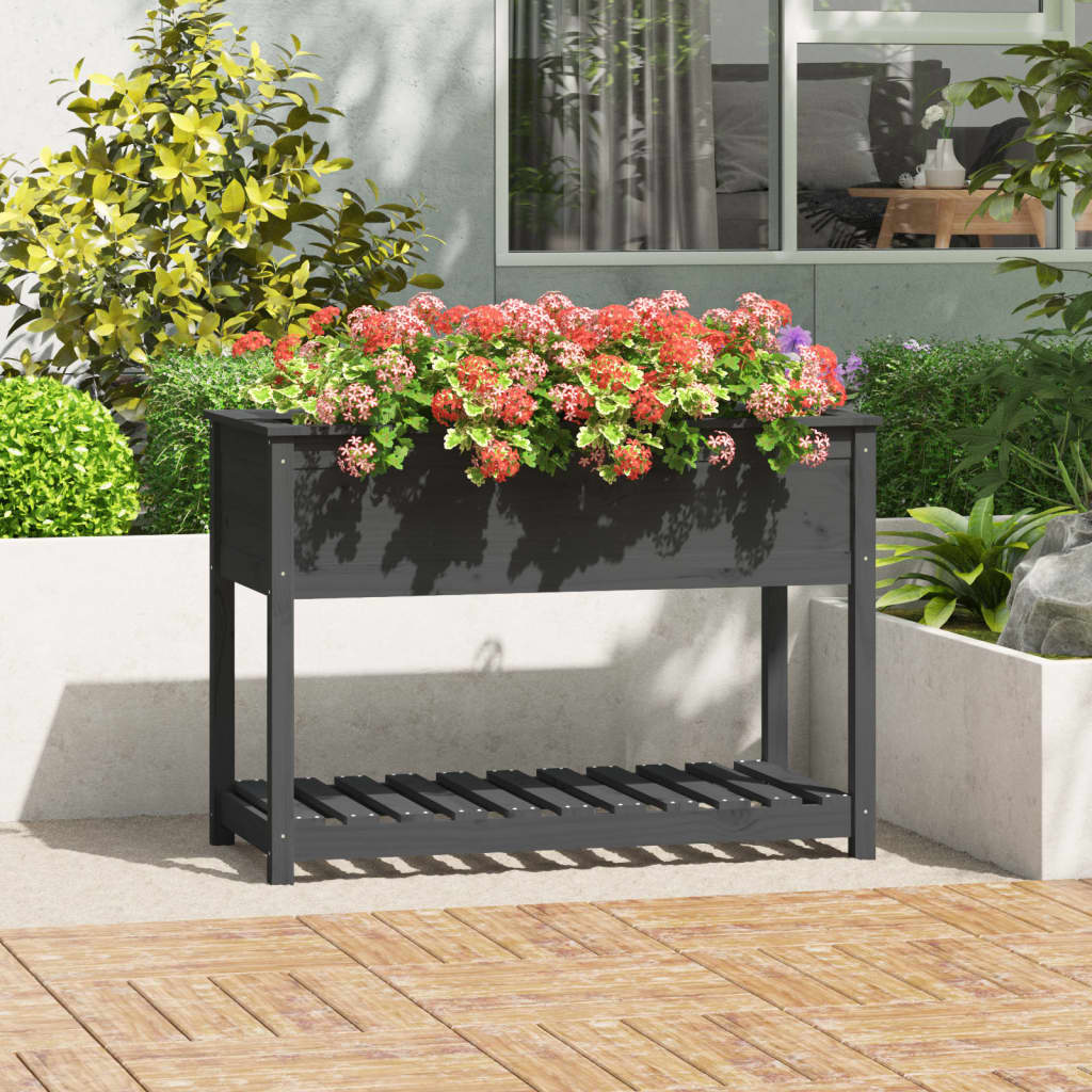 Planter with Shelf Grey 111,5x54x81 cm Solid Wood Pine