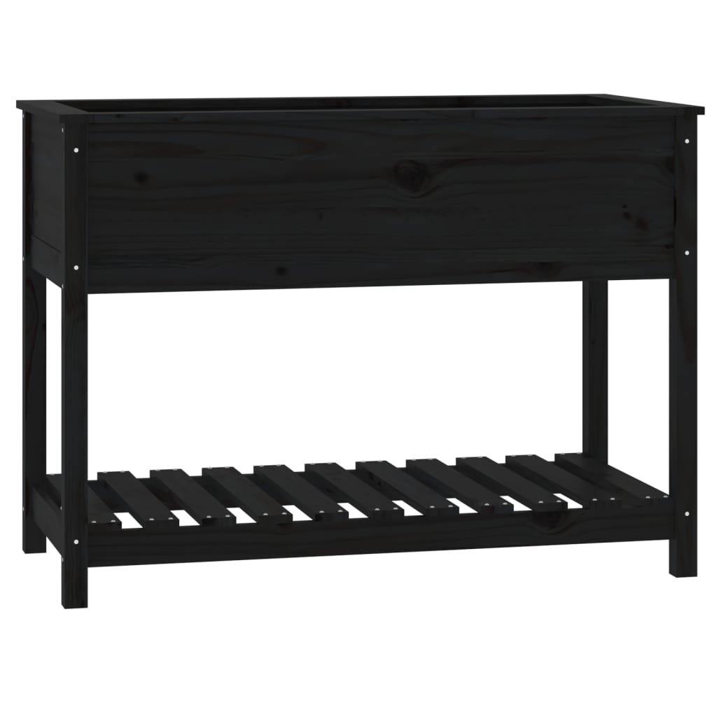 Planter with Shelf Black 111,5x54x81 cm Solid Wood Pine