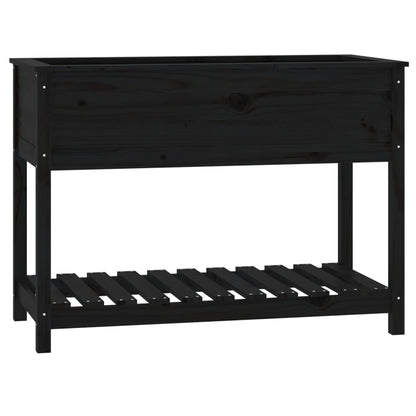 Planter with Shelf Black 111,5x54x81 cm Solid Wood Pine