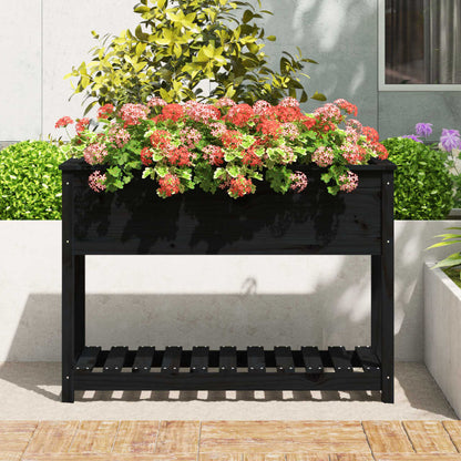 Planter with Shelf Black 111,5x54x81 cm Solid Wood Pine