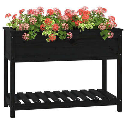 Planter with Shelf Black 111,5x54x81 cm Solid Wood Pine