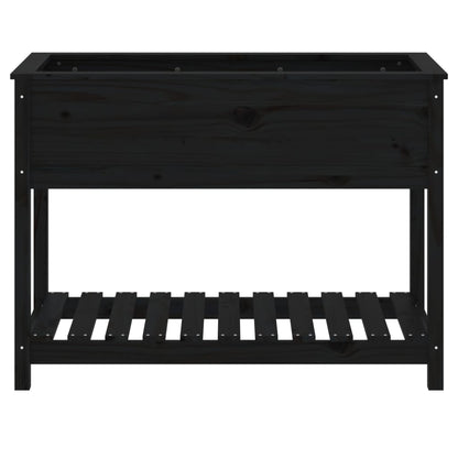 Planter with Shelf Black 111.5x54x81 cm Solid Wood Pine