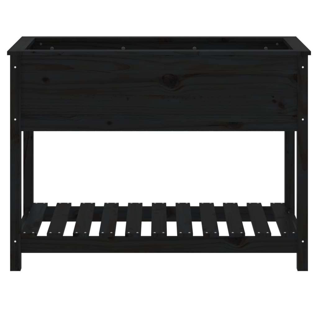 Planter with Shelf Black 111,5x54x81 cm Solid Wood Pine