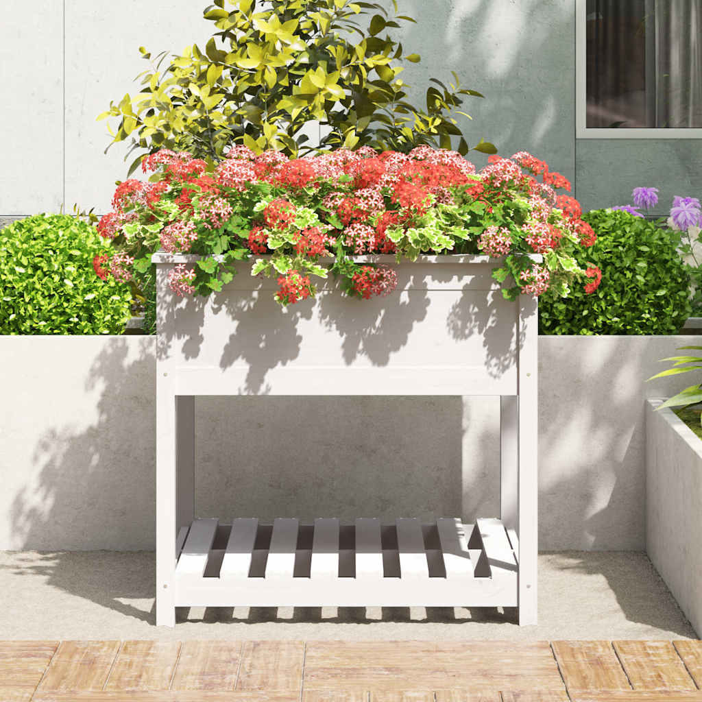 Planter with Shelf White 82,5x82,5x81 cm Solid Wood Pine