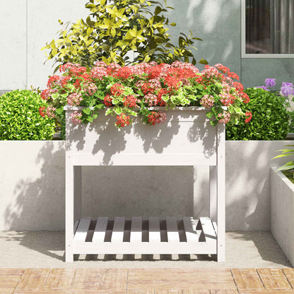 Planter with Shelf White 82,5x82,5x81 cm Solid Wood Pine