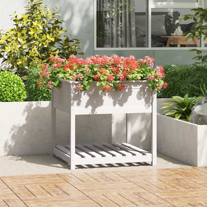 Planter with Shelf White 82,5x82,5x81 cm Solid Wood Pine