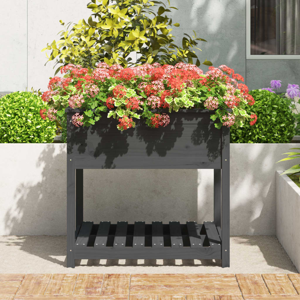 Planter with Shelf Grey 82,5x82,5x81 cm Solid Wood Pine