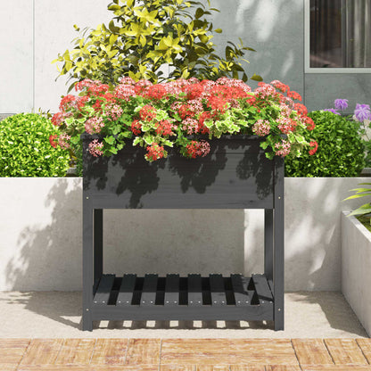 Planter with Shelf Grey 82,5x82,5x81 cm Solid Wood Pine