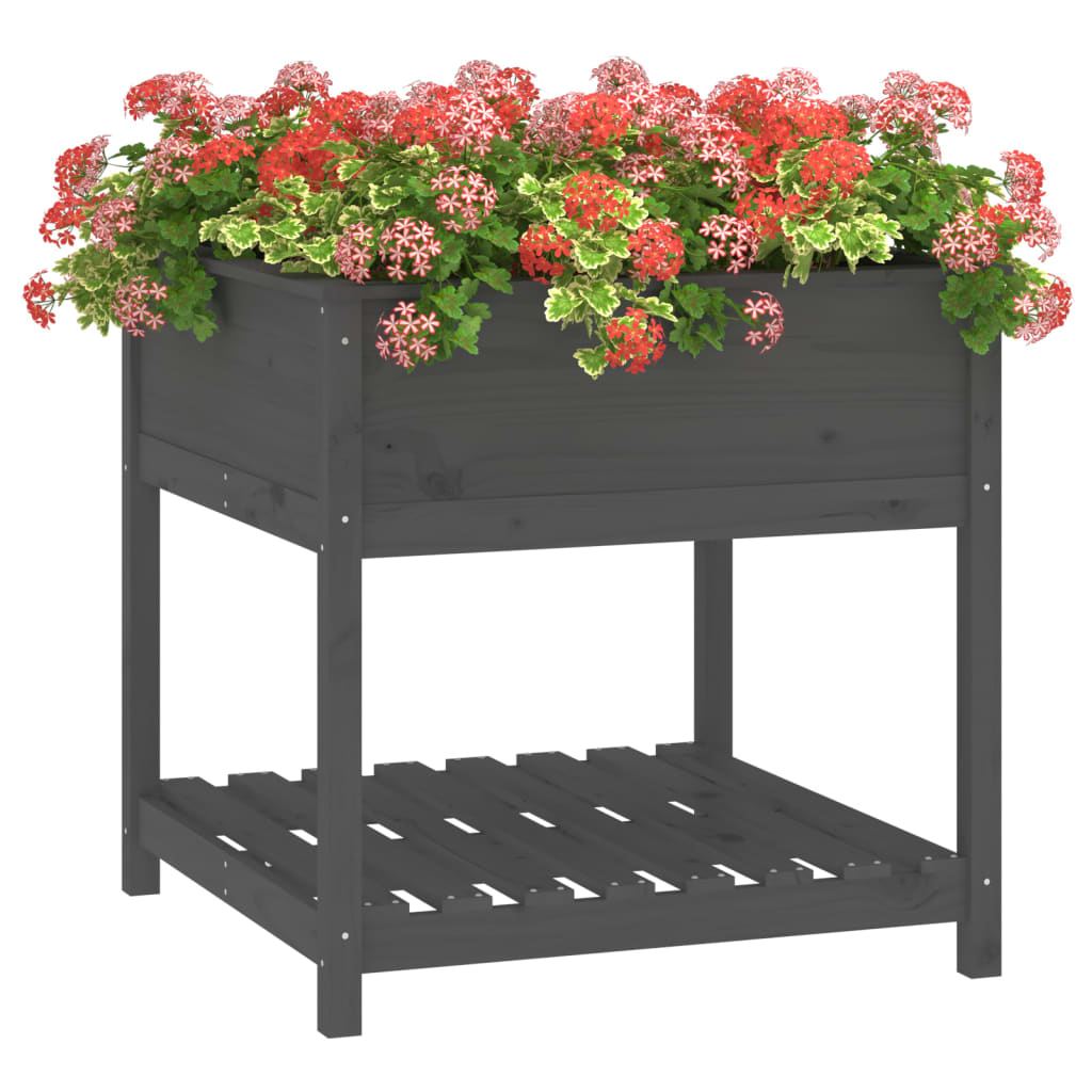 Planter with Shelf Grey 82,5x82,5x81 cm Solid Wood Pine