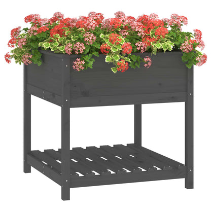 Planter with Shelf Grey 82,5x82,5x81 cm Solid Wood Pine