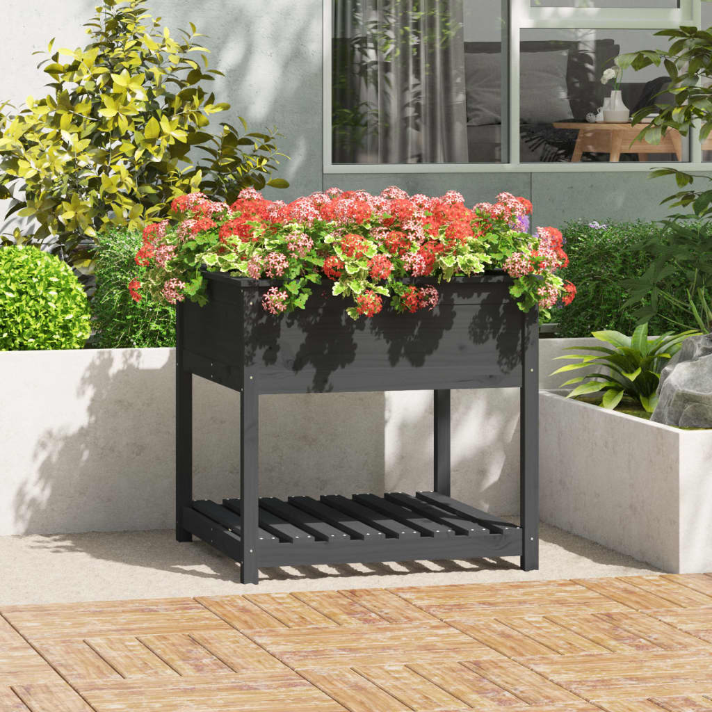Planter with Shelf Grey 82,5x82,5x81 cm Solid Wood Pine