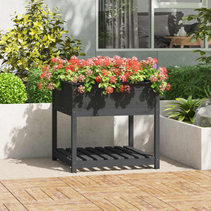 Planter with Shelf Grey 82,5x82,5x81 cm Solid Wood Pine