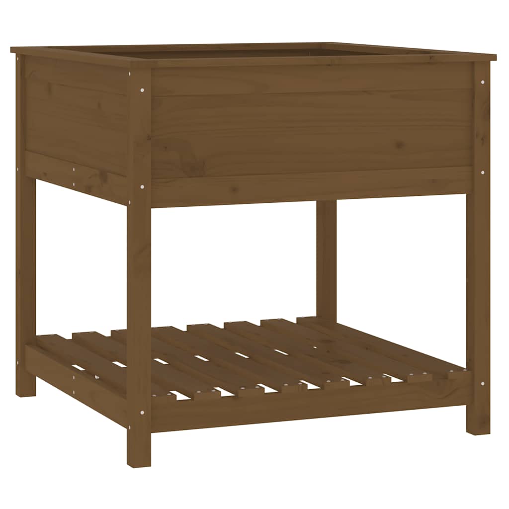 Planter with Shelf Honey Brown 82,5x82,5x81 cm Solid Wood Pine