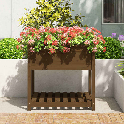 Planter with Shelf Honey Brown 82,5x82,5x81 cm Solid Wood Pine