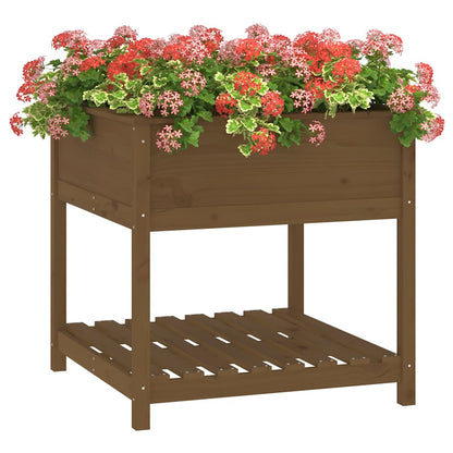 Planter with Shelf Honey Brown 82,5x82,5x81 cm Solid Wood Pine