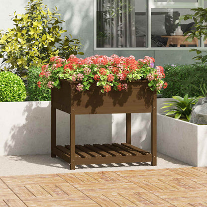 Planter with Shelf Honey Brown 82,5x82,5x81 cm Solid Wood Pine