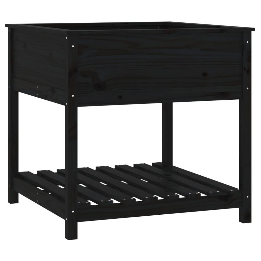 Planter with Shelf Black 82,5x82,5x81 cm Solid Wood Pine